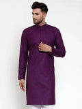 Jompers Men's Purple & White Solid Kurta Only