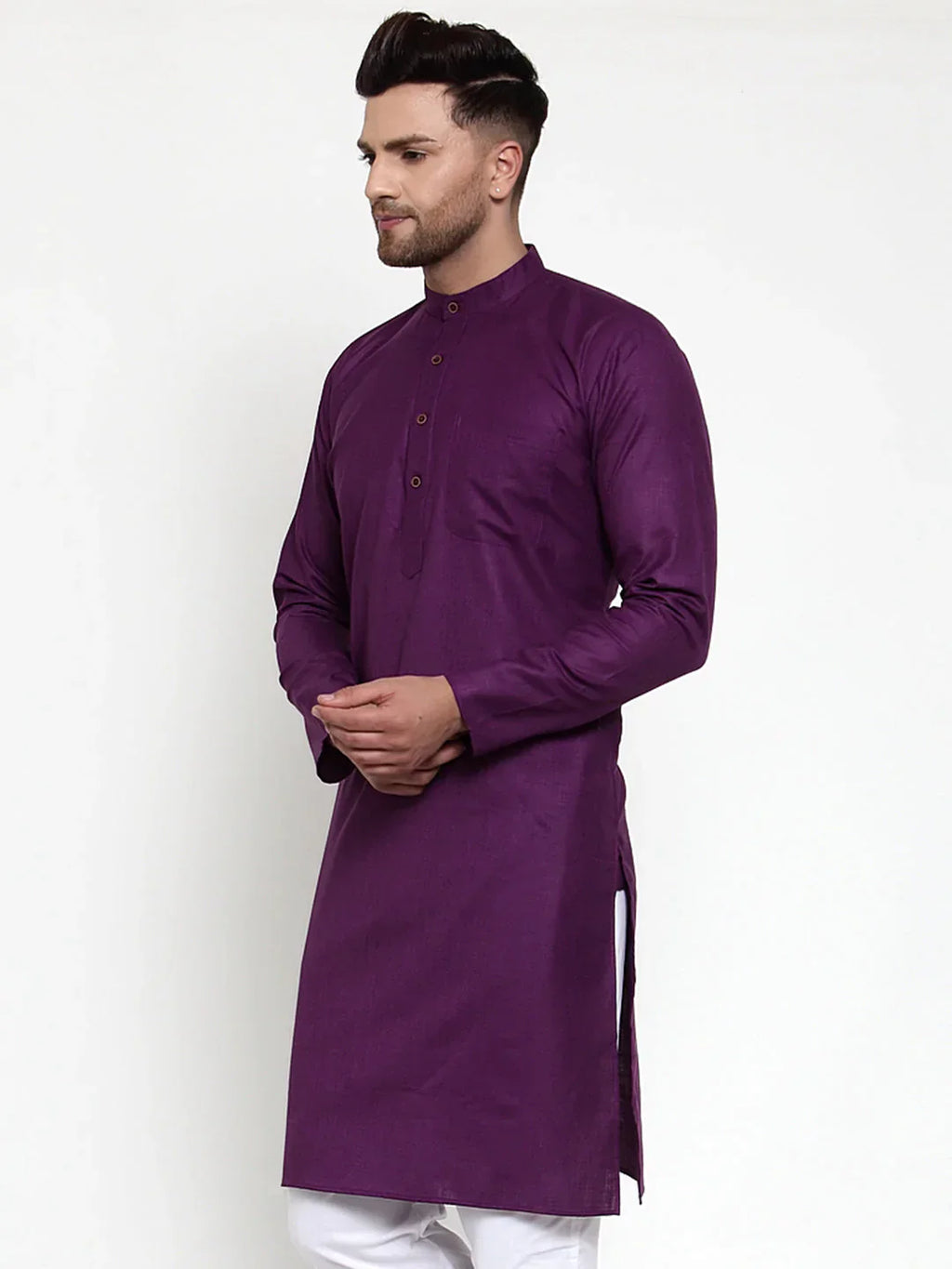 Jompers Men's Purple & White Solid Kurta Only