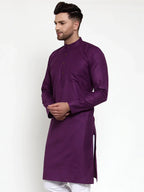 Jompers Men's Purple & White Solid Kurta Only