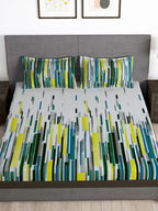 Story@home Grey & White Striped Microfiber 180 TC Bedsheet With Pillow Cover