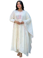 The52 White Women's Beautiful Cotton Fabric Thread Work Straight Kurta Pant and Dupatta Set - Distacart