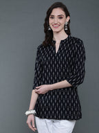Antaran Black Pure Cotton Geometric Printed Tunic