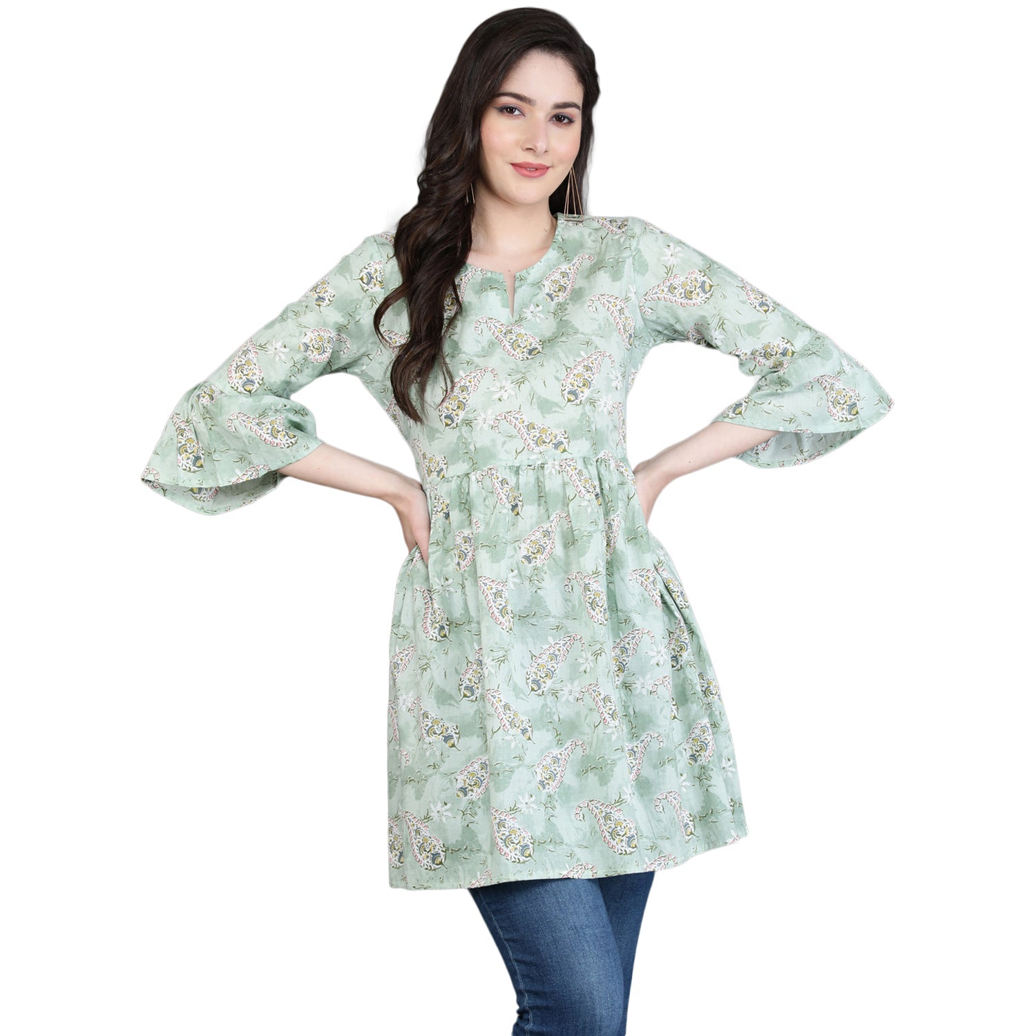Antaran Green Pure Cotton Printed Tunic