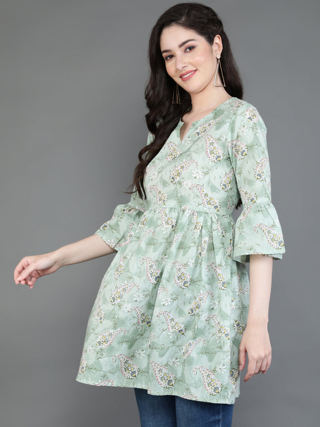 Antaran Green Pure Cotton Printed Tunic