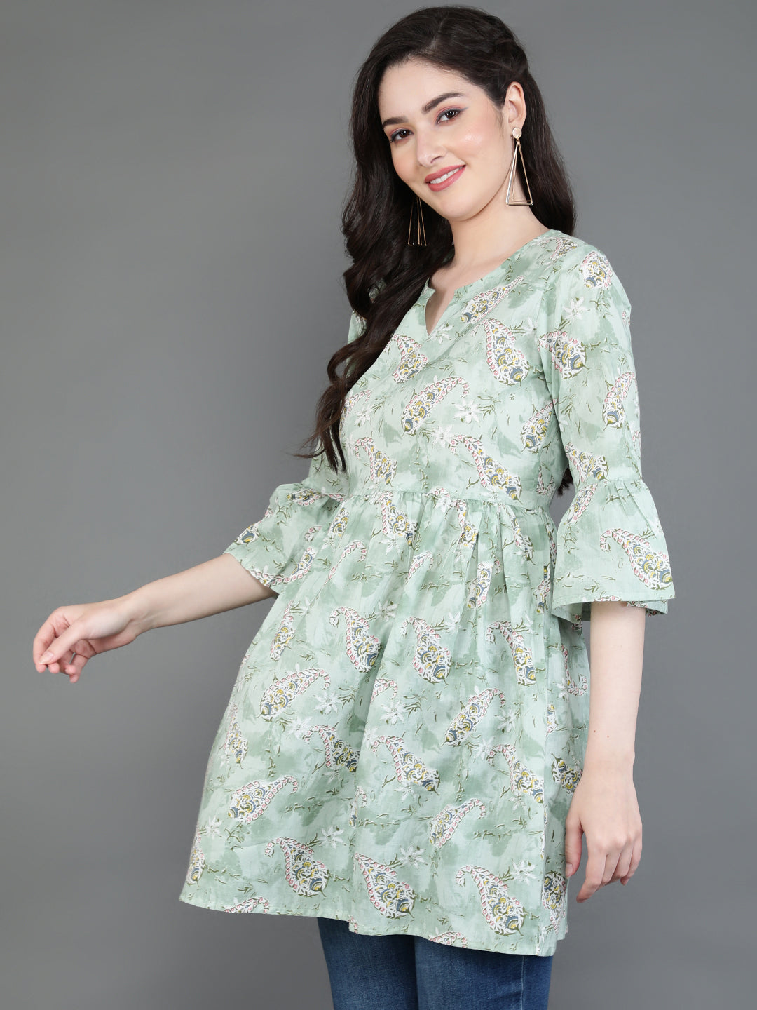 Antaran Green Pure Cotton Printed Tunic