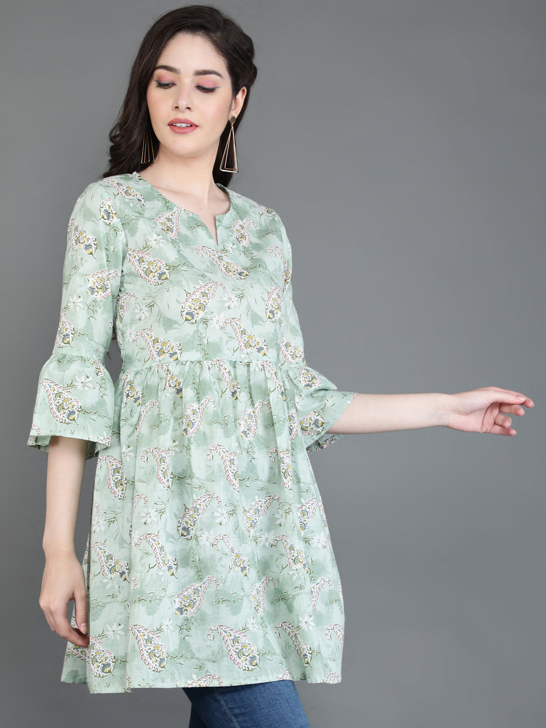 Antaran Green Pure Cotton Printed Tunic