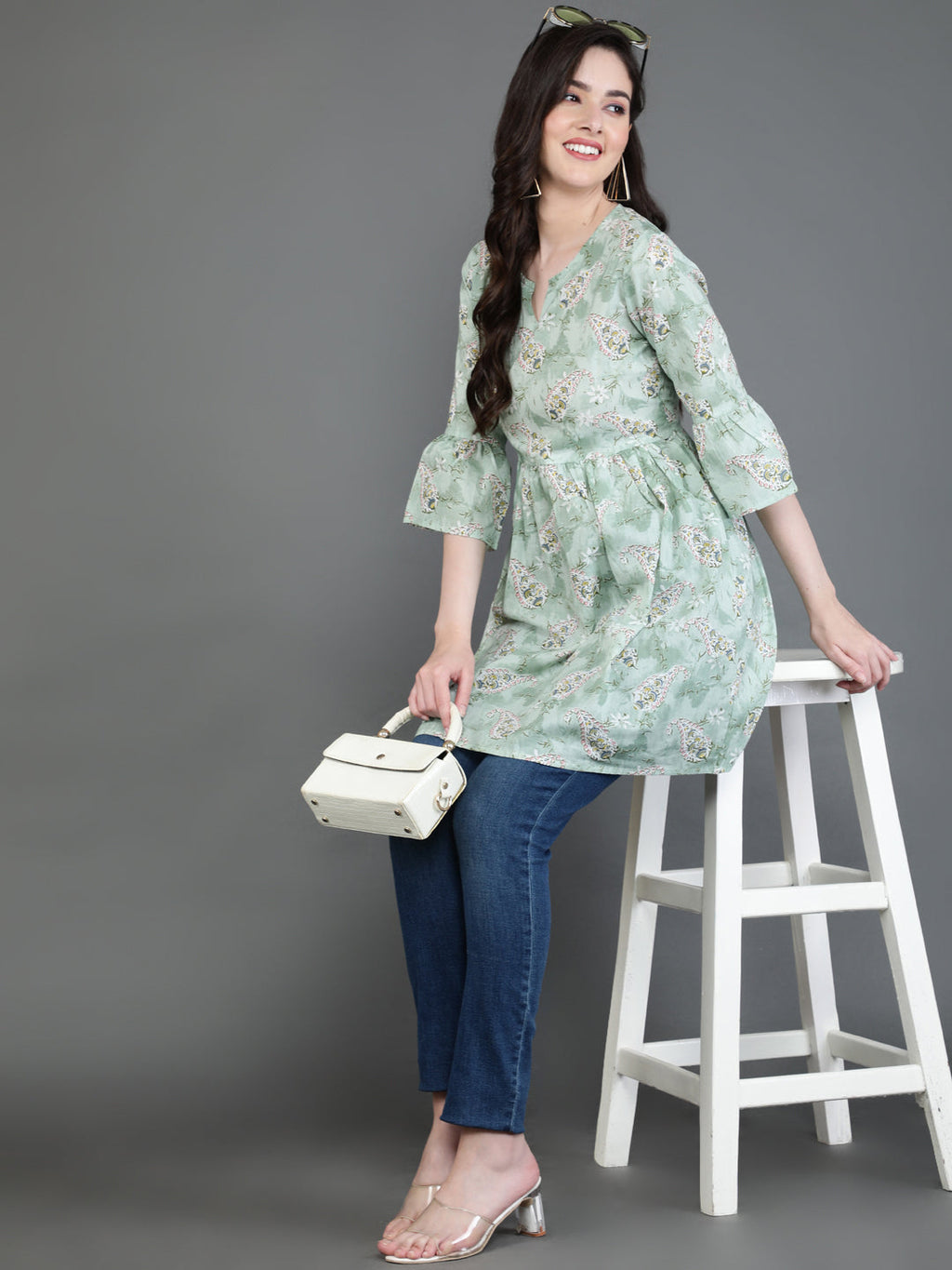 Antaran Green Pure Cotton Printed Tunic