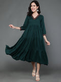 Antaran Dark Green Rayon Embroidered Dress - Distacart