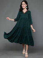 Antaran Dark Green Rayon Embroidered Dress - Distacart