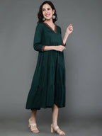 Antaran Dark Green Rayon Embroidered Dress - Distacart
