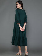 Antaran Dark Green Rayon Embroidered Dress - Distacart
