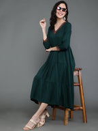 Antaran Dark Green Rayon Embroidered Dress - Distacart