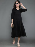 Antaran Black Rayon Flared Solid Black Dress - Distacart