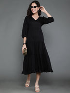 Antaran Black Rayon Flared Solid Black Dress - Distacart