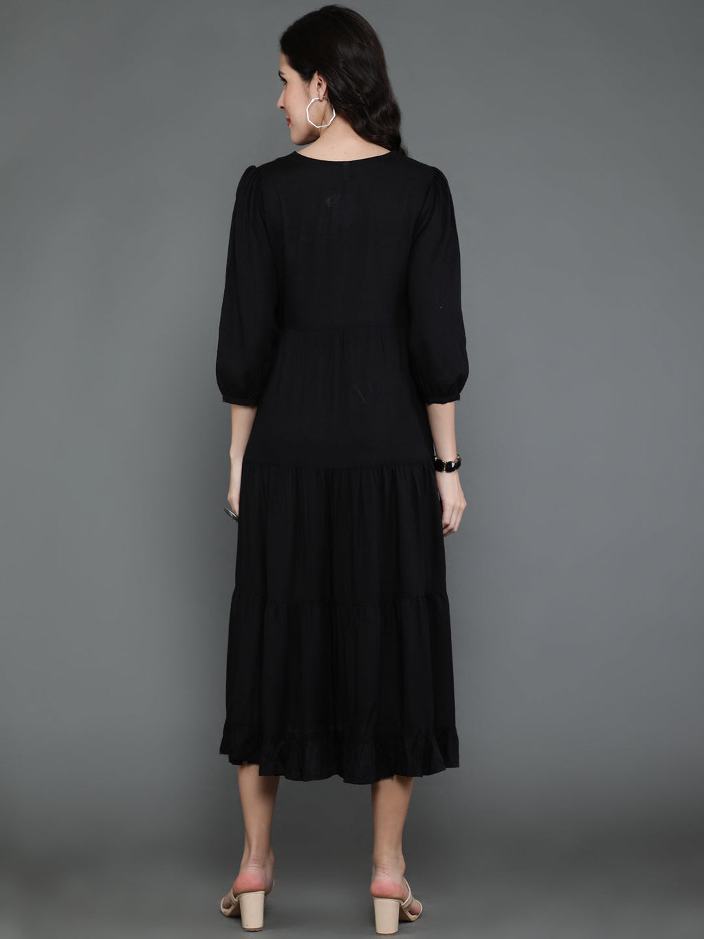 Antaran Black Rayon Flared Solid Black Dress - Distacart