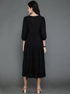 Antaran Black Rayon Flared Solid Black Dress - Distacart