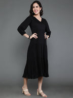 Antaran Black Rayon Flared Solid Black Dress - Distacart