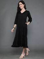 Antaran Black Rayon Flared Solid Black Dress - Distacart