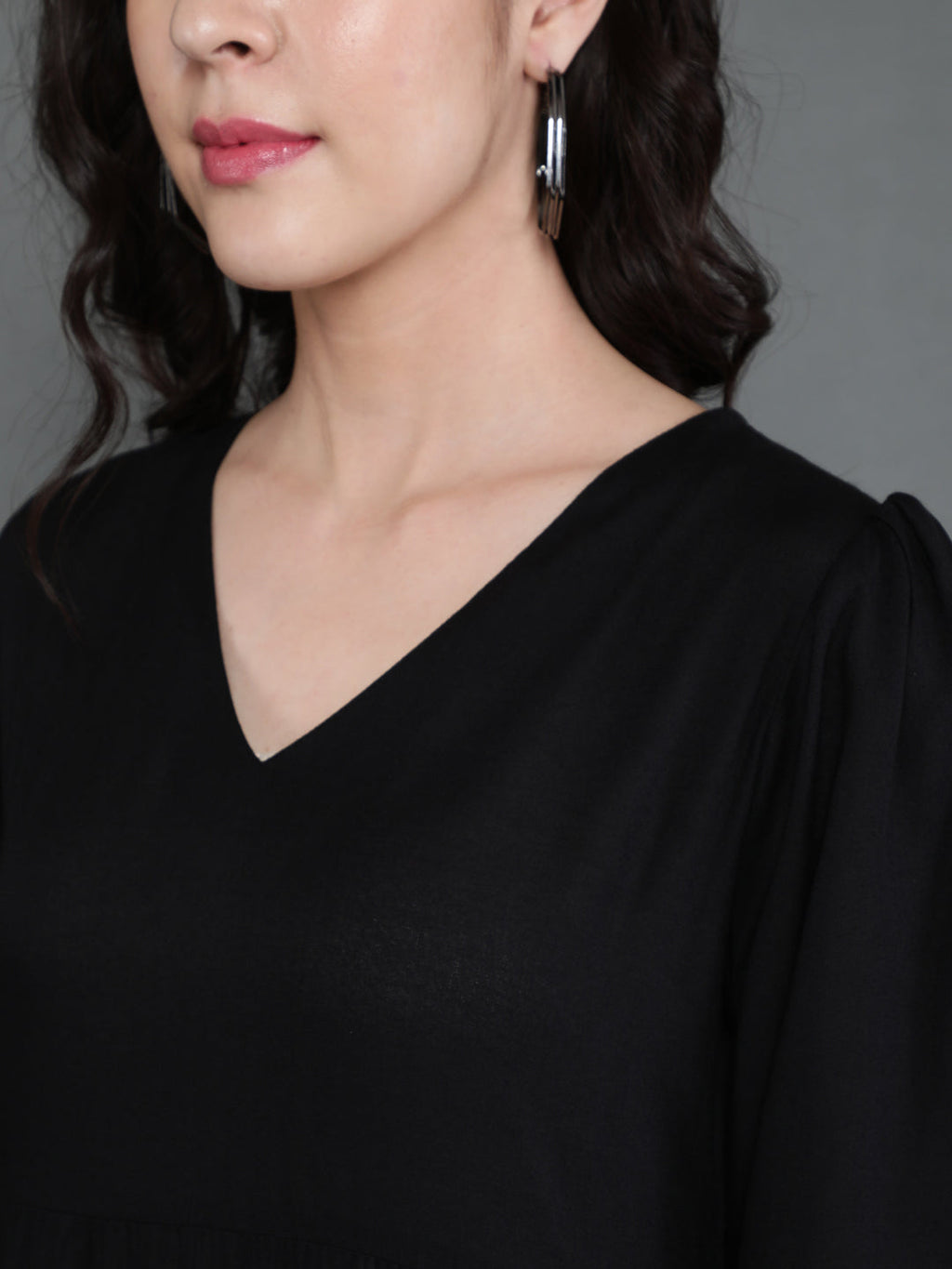 Antaran Black Rayon Flared Solid Black Dress - Distacart