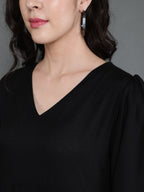 Antaran Black Rayon Flared Solid Black Dress - Distacart