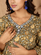 Antaran Green Pure Cotton Embroidered Tunic