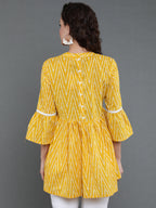Antaran Yellow Pure Cotton Printed Tunic With Button Detail On Back