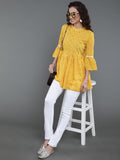 Antaran Yellow Pure Cotton Printed Tunic With Button Detail On Back