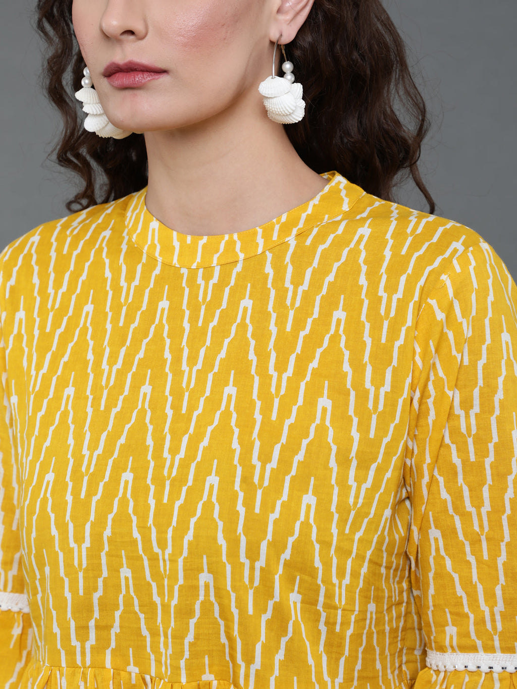 Antaran Yellow Pure Cotton Printed Tunic With Button Detail On Back