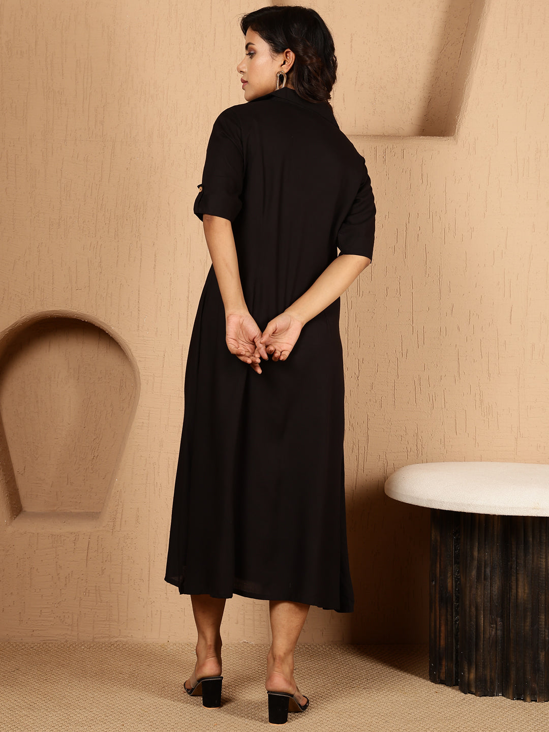 Antaran Black Rayon Solid Black Dress - Distacart