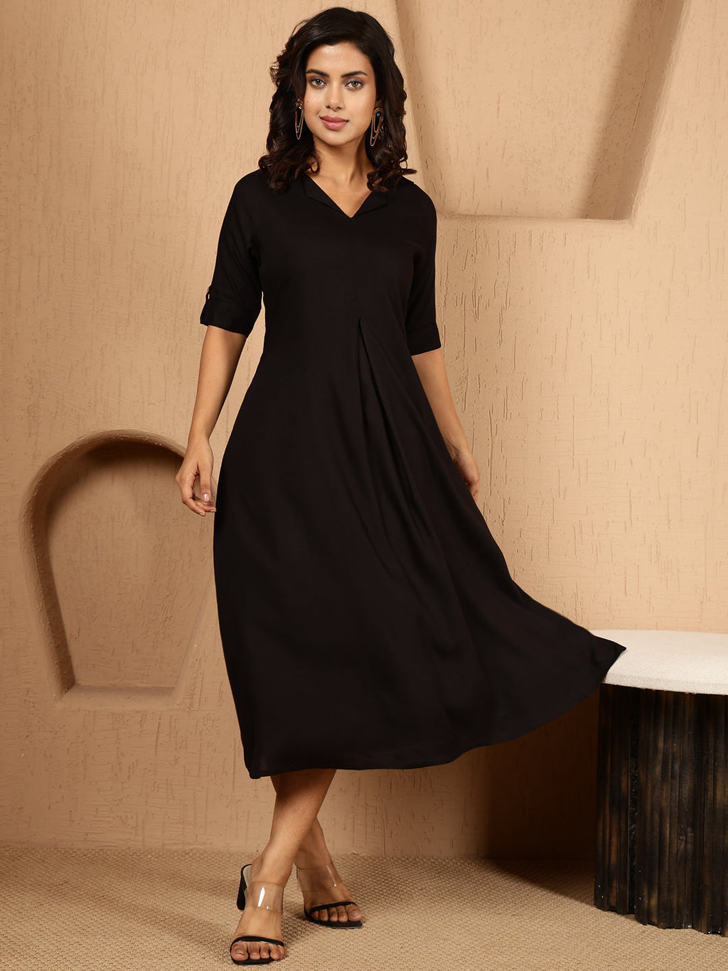 Antaran Black Rayon Solid Black Dress - Distacart