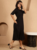 Antaran Black Rayon Solid Black Dress - Distacart
