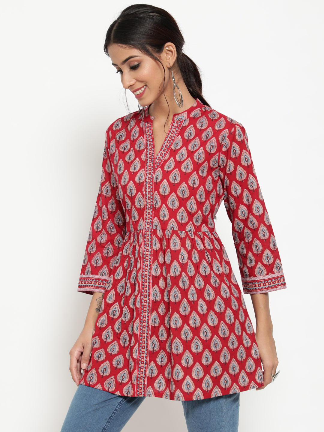 Antaran Maroon Pure Cotton Printed Tunic