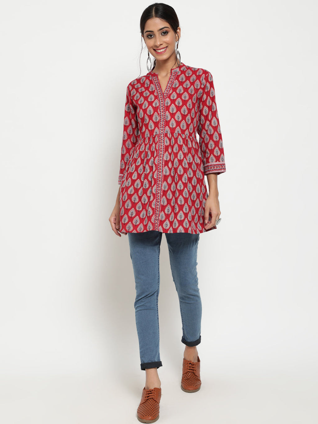 Antaran Maroon Pure Cotton Printed Tunic