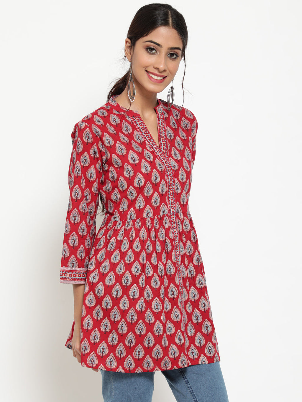 Antaran Maroon Pure Cotton Printed Tunic