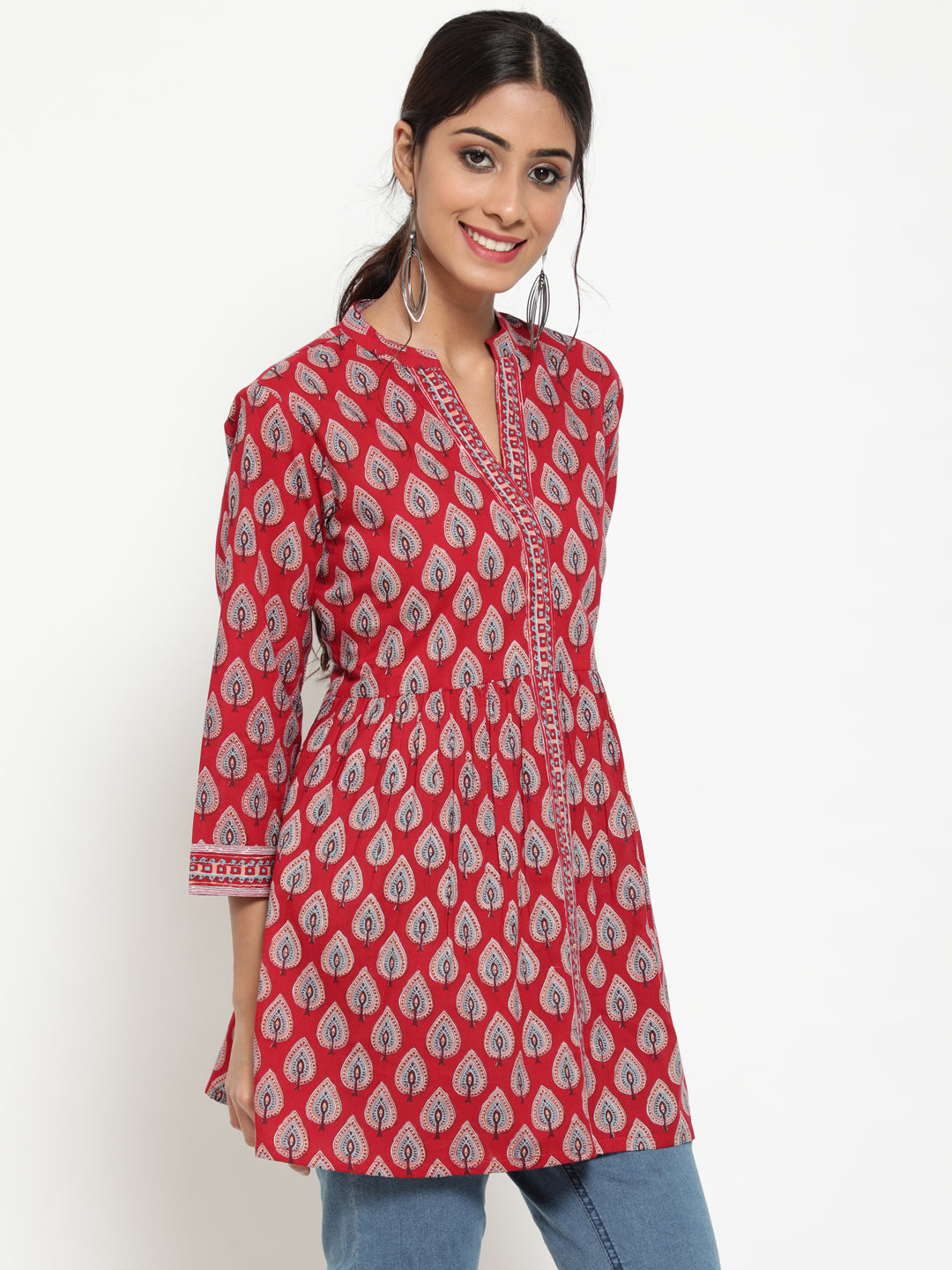 Antaran Maroon Pure Cotton Printed Tunic