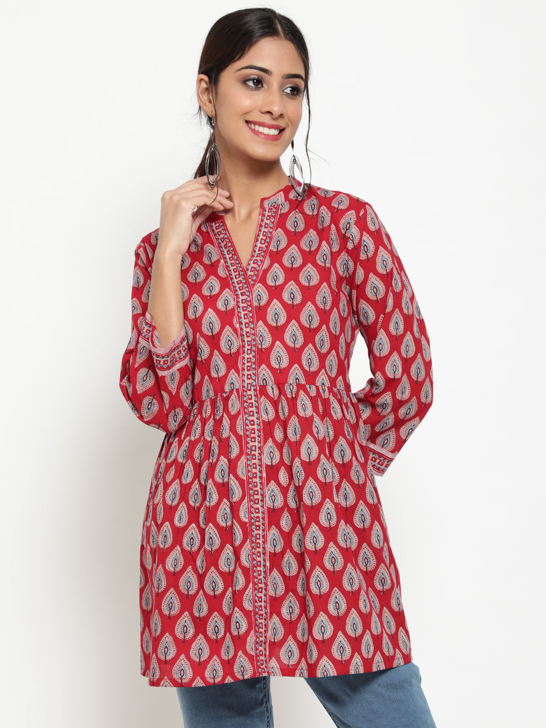 Antaran Maroon Pure Cotton Printed Tunic
