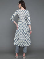 Antaran Beige Pure Cotton Embroidered Kurta Pant Set - Distacart