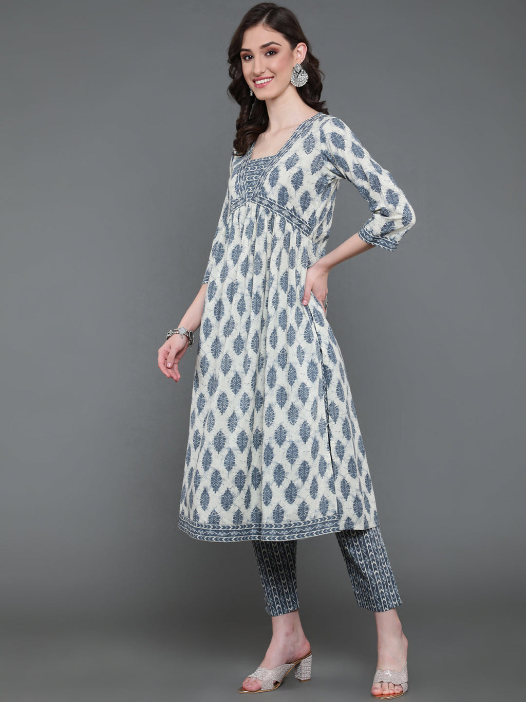 Antaran Beige Pure Cotton Embroidered Kurta Pant Set - Distacart