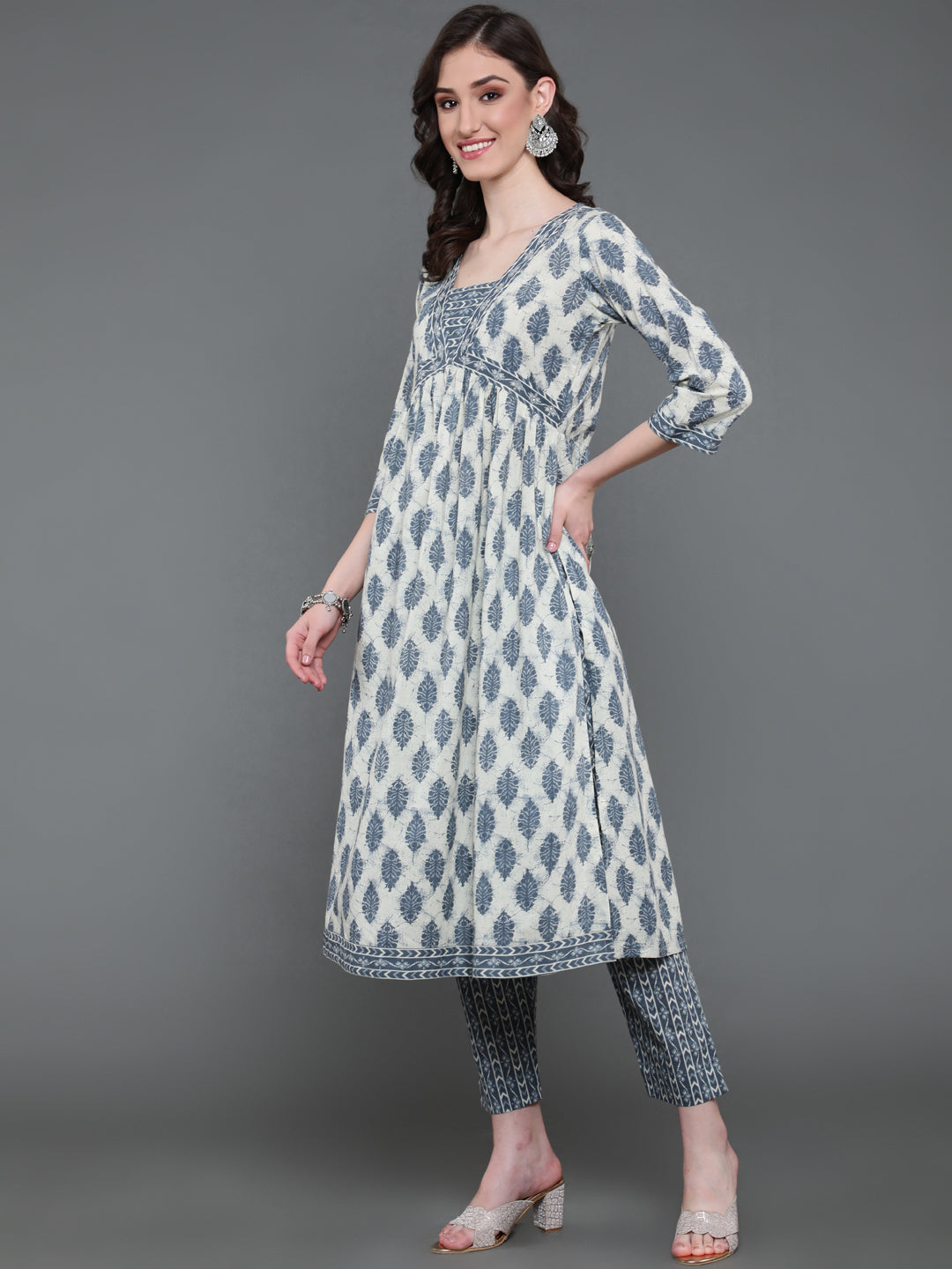 Antaran Beige Pure Cotton Embroidered Kurta Pant Set - Distacart
