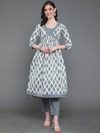 Antaran Beige Pure Cotton Embroidered Kurta Pant Set - Distacart
