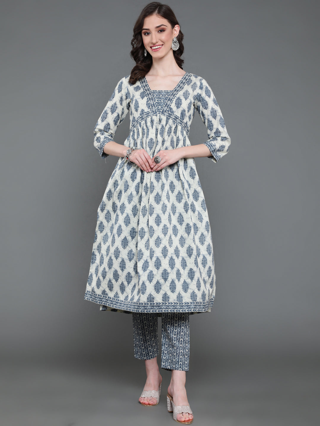 Antaran Beige Pure Cotton Embroidered Kurta Pant Set - Distacart