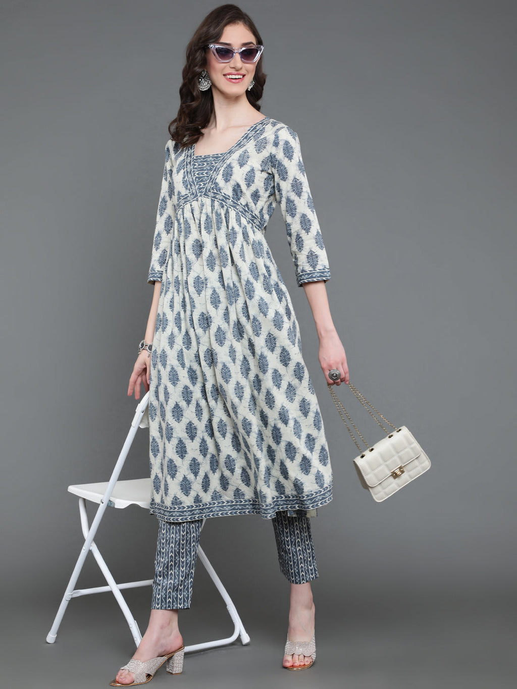 Antaran Beige Pure Cotton Embroidered Kurta Pant Set - Distacart