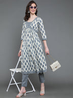 Antaran Beige Pure Cotton Embroidered Kurta Pant Set - Distacart