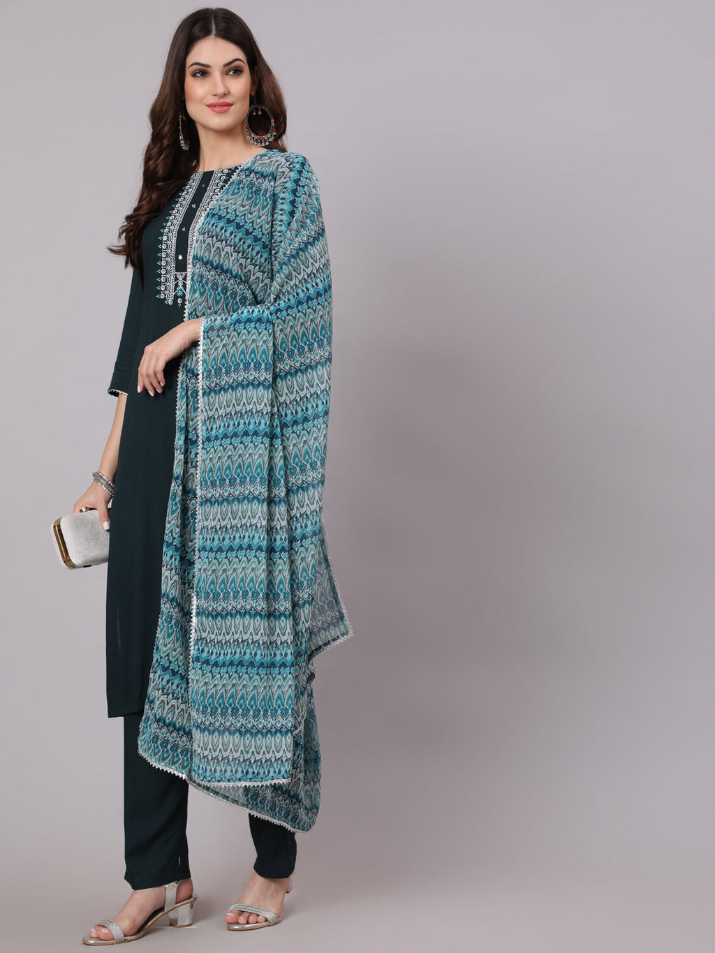 Antaran Blue Rayon Embroidered Kurta Pant Dupatta Set - Distacart