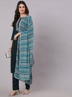 Antaran Blue Rayon Embroidered Kurta Pant Dupatta Set - Distacart