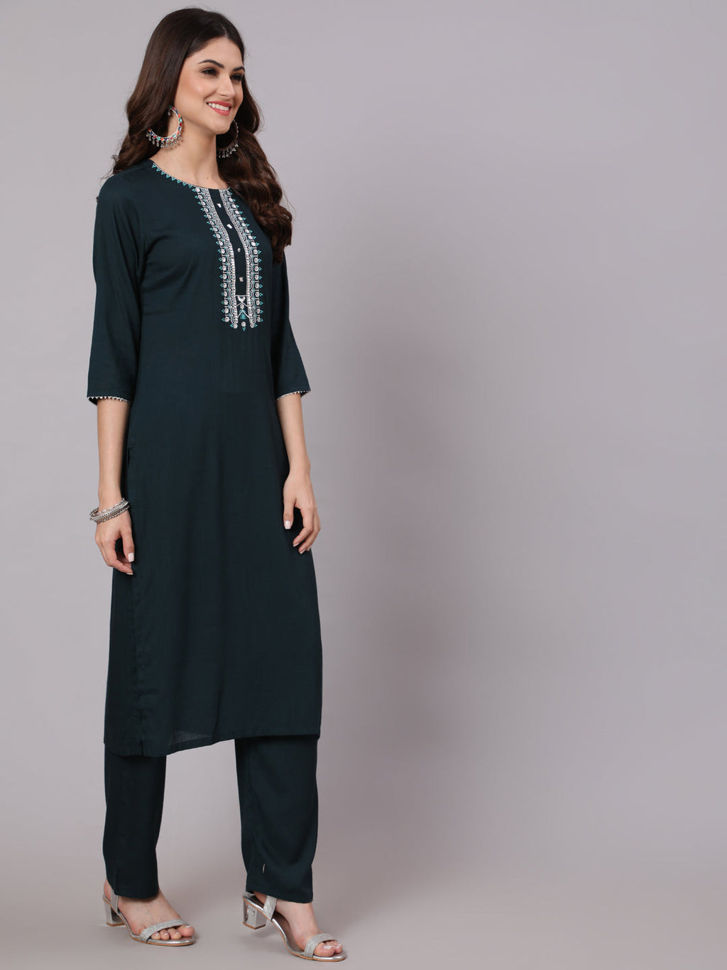 Antaran Blue Rayon Embroidered Kurta Pant Dupatta Set - Distacart