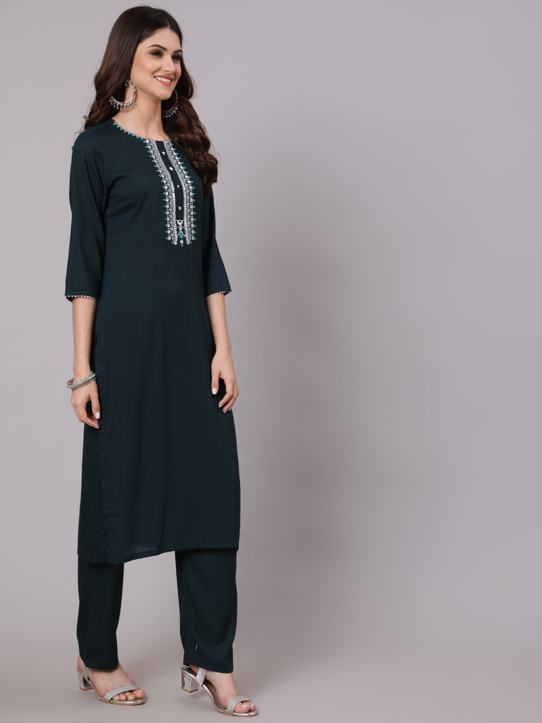 Antaran Blue Rayon Embroidered Kurta Pant Dupatta Set - Distacart
