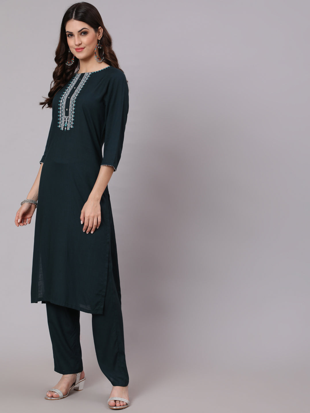 Antaran Blue Rayon Embroidered Kurta Pant Dupatta Set - Distacart