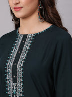 Antaran Blue Rayon Embroidered Kurta Pant Dupatta Set - Distacart