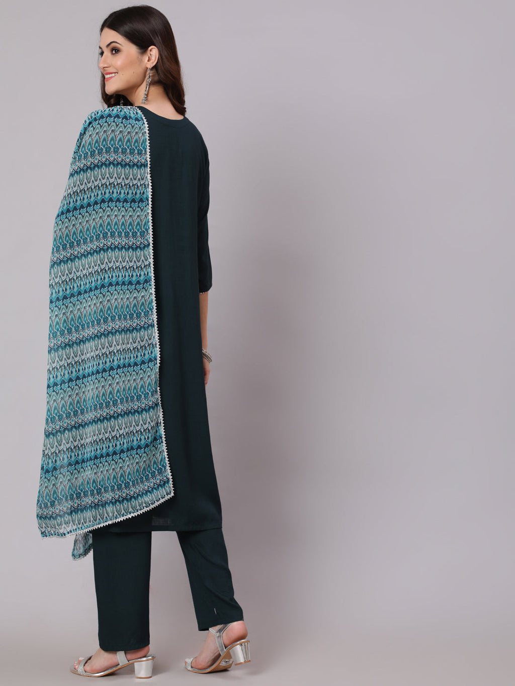 Antaran Blue Rayon Embroidered Kurta Pant Dupatta Set - Distacart
